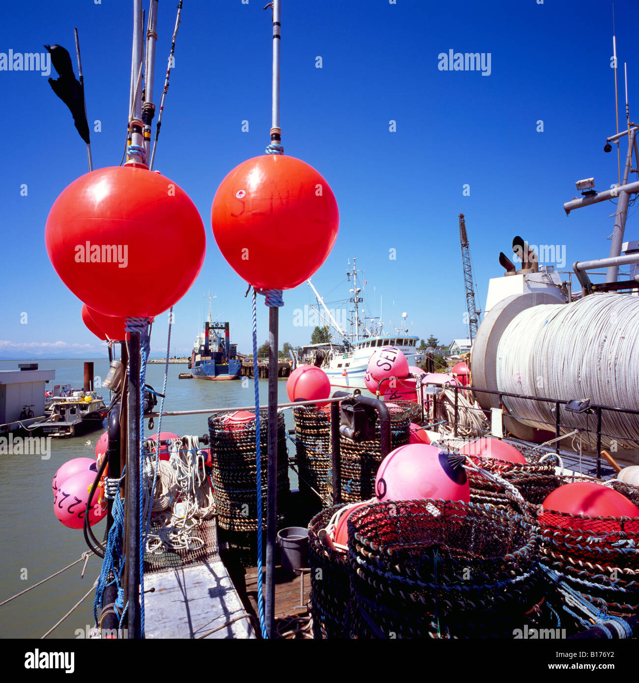 Crab Traps on board a Commercial Crab Fishing Boat docked at Steveston, BC, British Columbia
