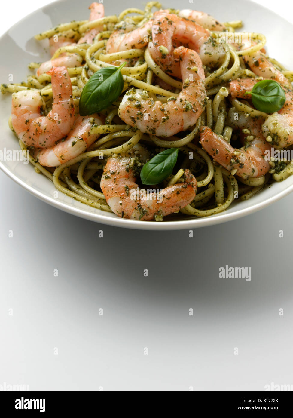 King prawn with pesto linguine pasta editorial food Stock Photo