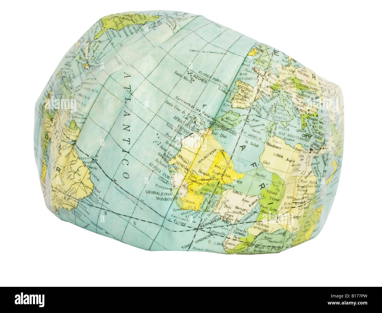 Europe and Africa. Deflated earth globe. Environmental damage. Stock Photo