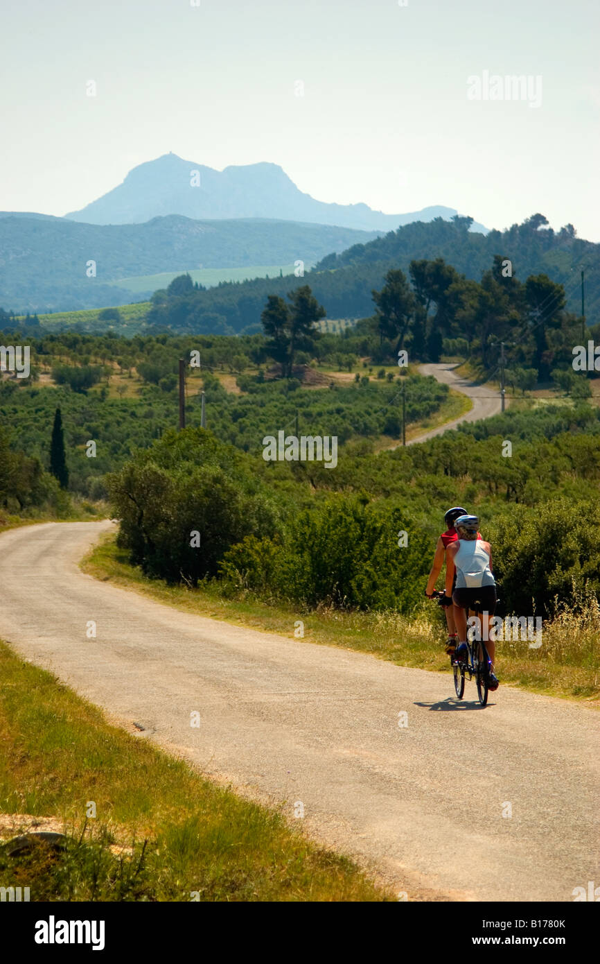 Biking in the South of France, Provence, near St Remy  and Les Baux de Provence, the Alpilles hills noted for biking and hiking Stock Photo