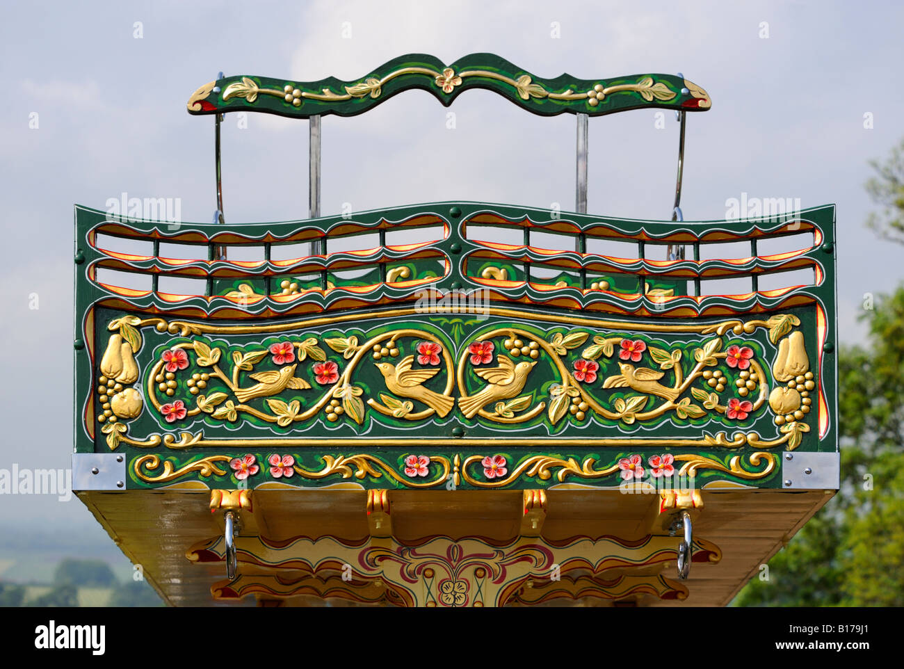 End view of painted, ornamented, cart. Appleby Horse Fair. Appleby-in-Westmorland, Cumbria, England, United Kingdom, Europe. Stock Photo