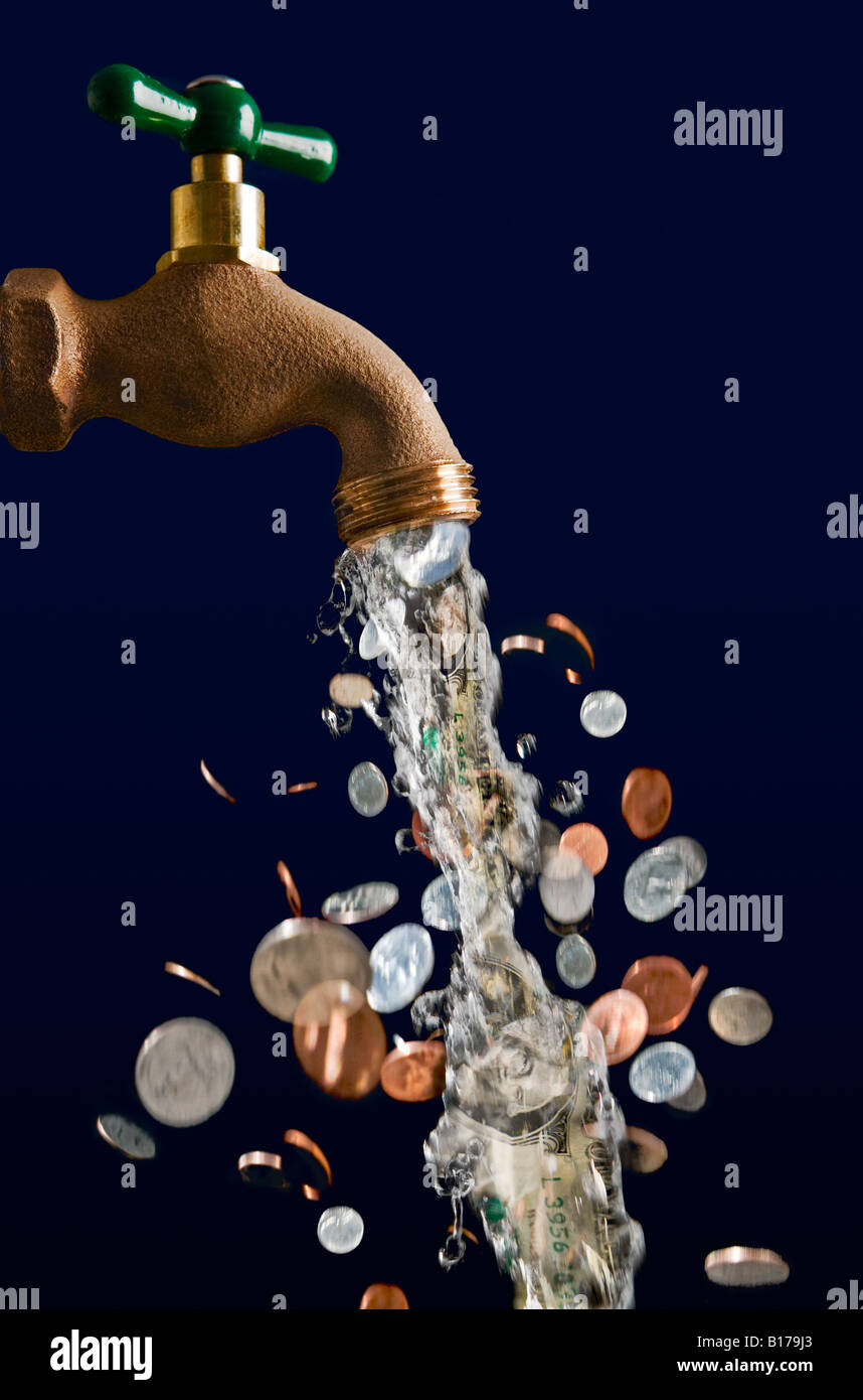 water faucet with money flowing Stock Photo Alamy