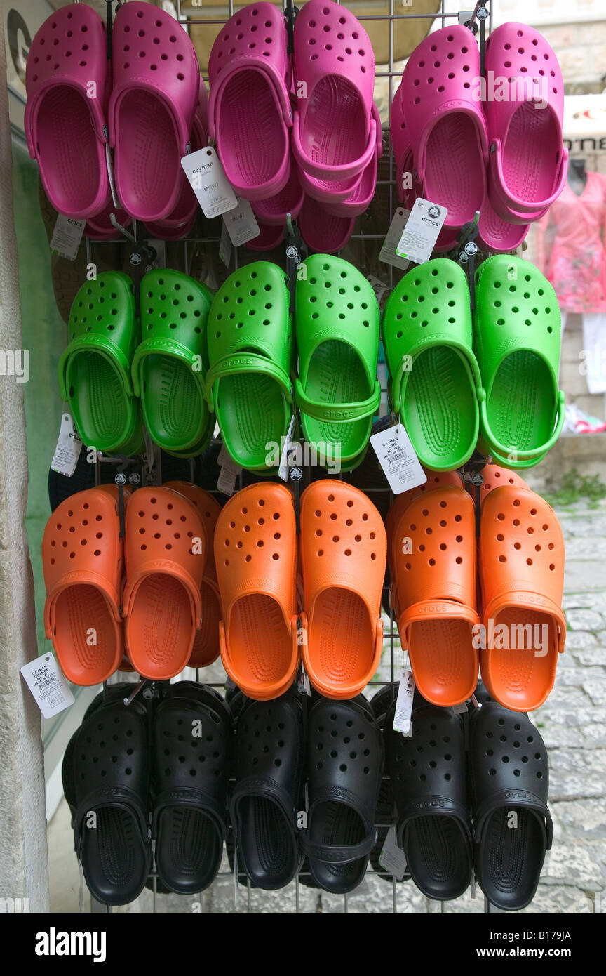 Crocs rubber soled shoes for sale, Croatia Stock Photo - Alamy