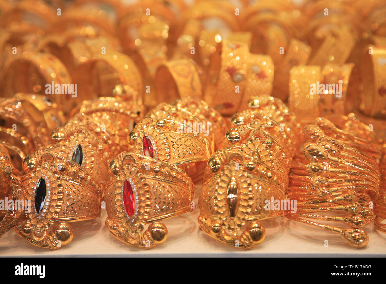 Gold jewelry for sale in the Gold Souk or Market Deira Dubai United