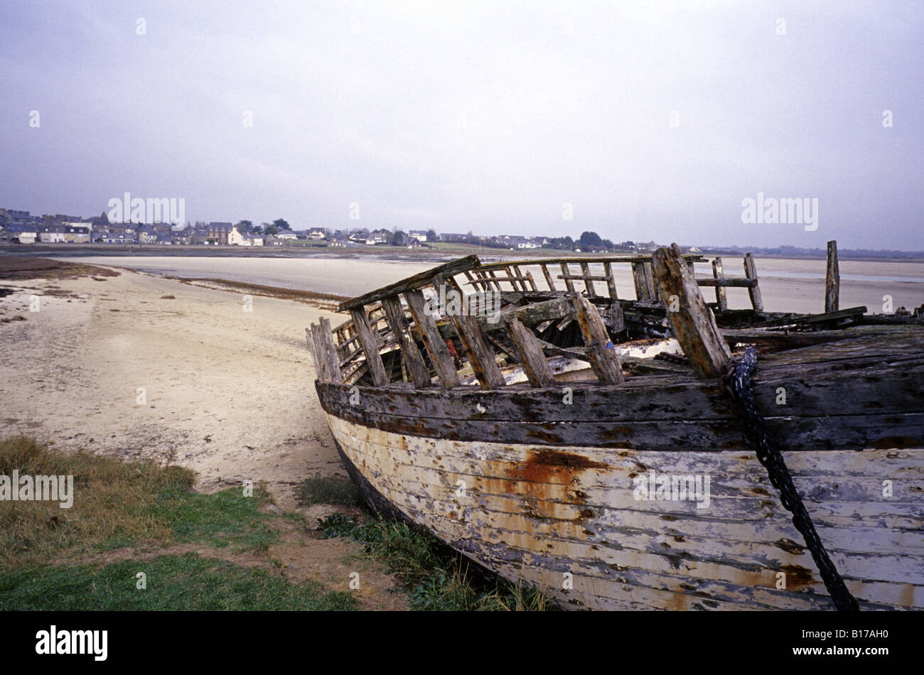 Portbail Normandy ship wreck in sunset dawn light Stock Photo Alamy