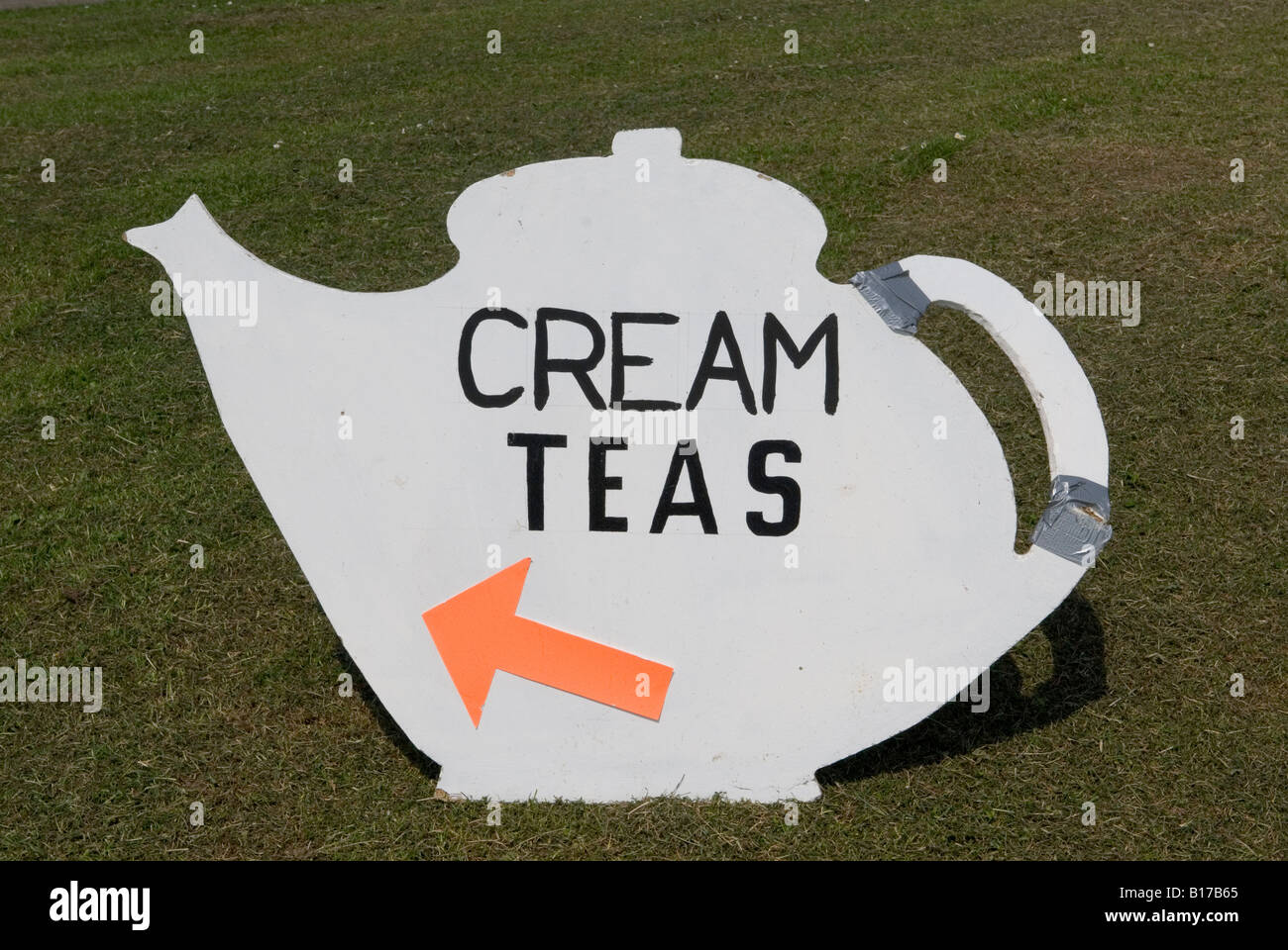 [Village fete] sign Cream Teas english teapot UK Yapton West Sussex UK