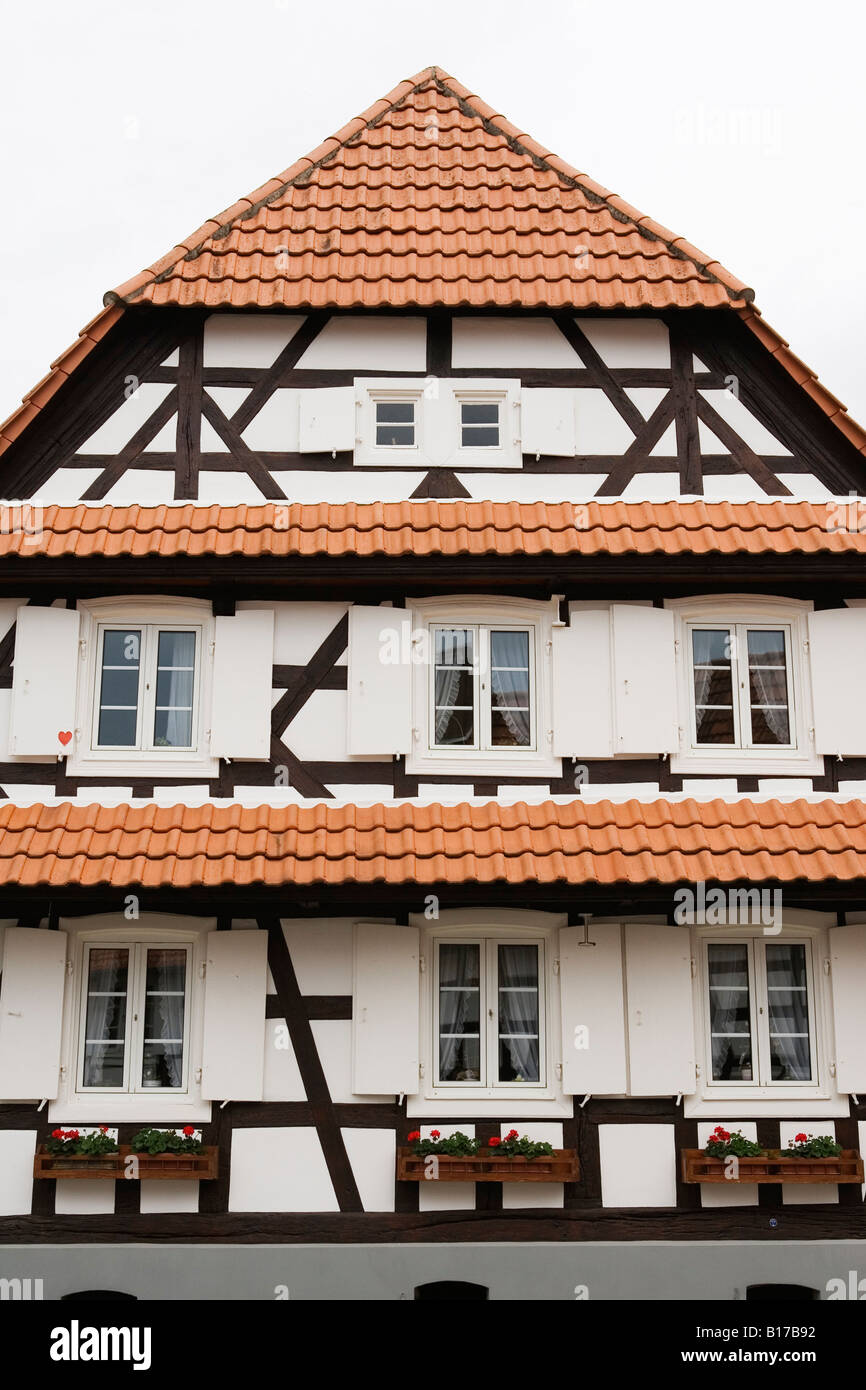 Traditional timbered house in Hunspach built 1713 Alsace France May 2008 Stock Photo