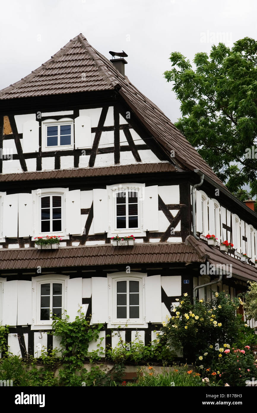 Traditional timbered house in Hoffen Alsace France May 2008 Stock Photo