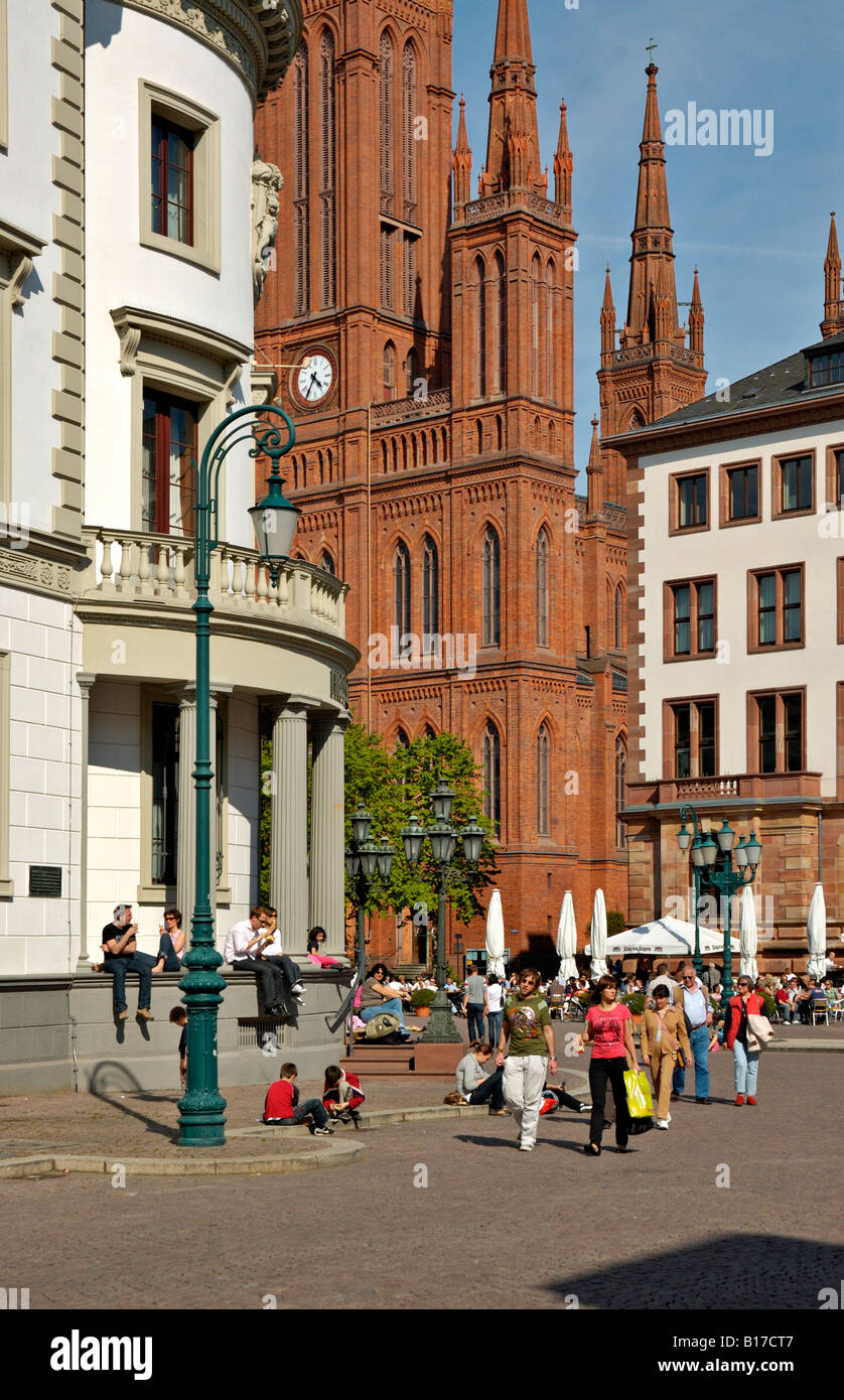 State Parliament buildings, Market church and Town hall in centre of Wiesbaden, Germany. Stock Photo