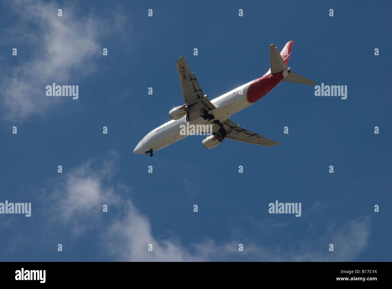 QANTAS aircraft Boeing 737-400 approaching Townsville airport Queensland Australia Stock Photo