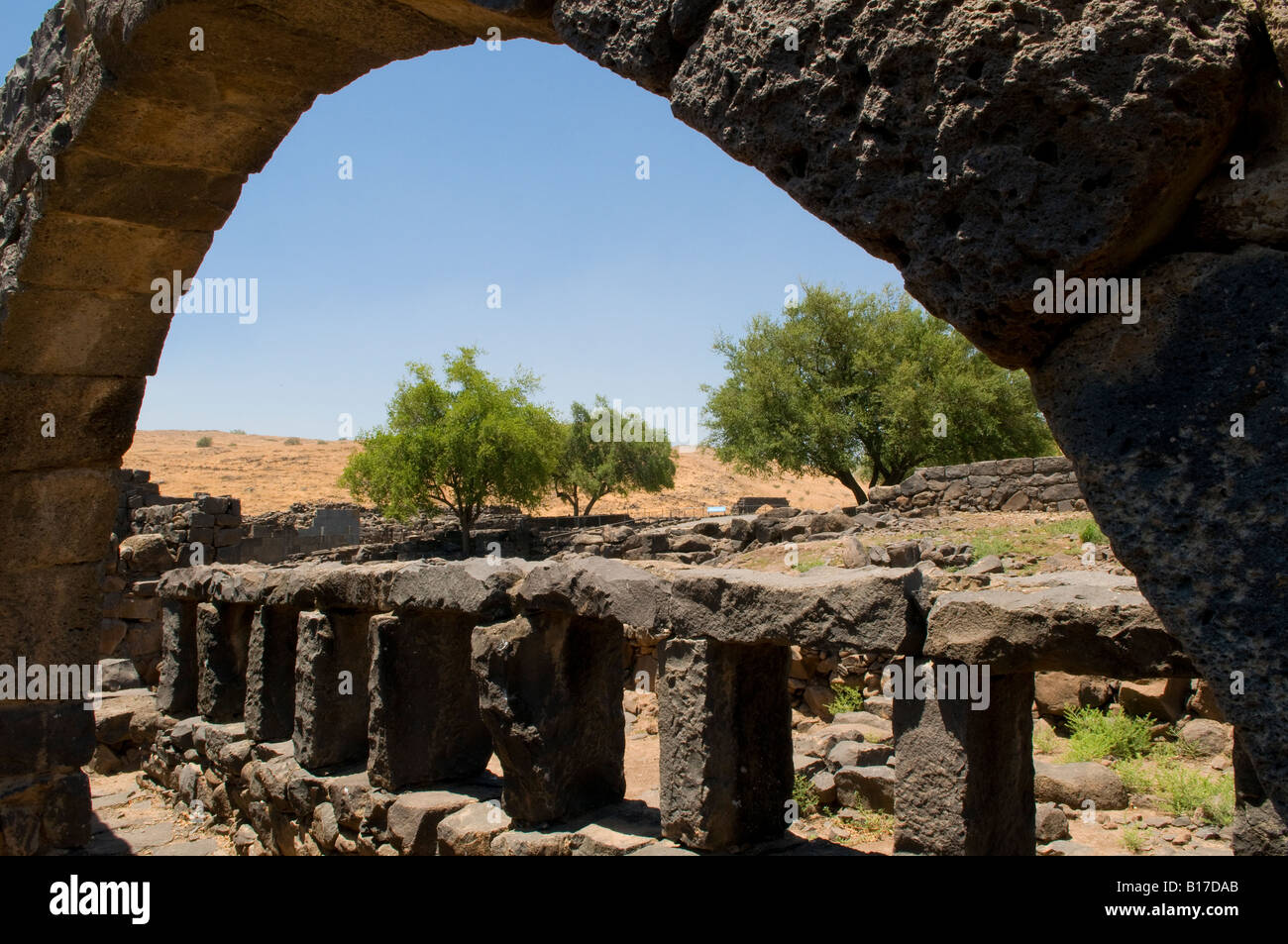 Ancient ruins in Chorazin or Korazim archaeological site located above ...