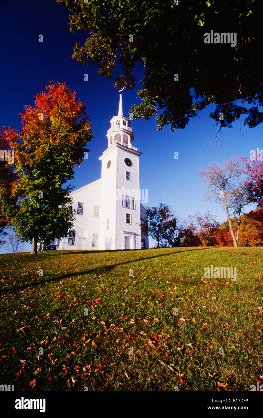 White church with steeple, Strafford, Vermont, USA Stock Photo
