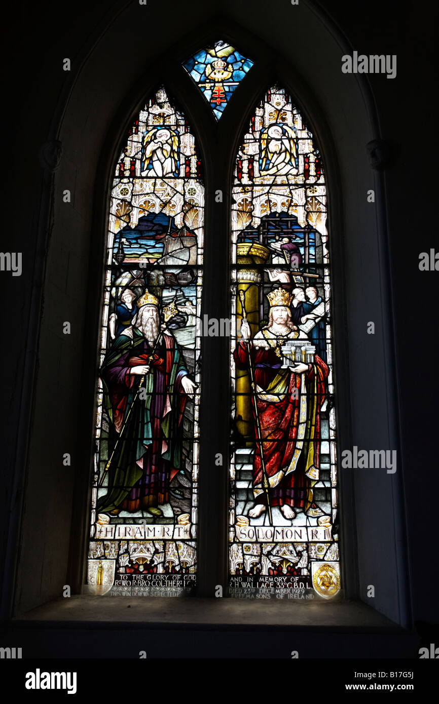 stained glass window in down cathedral showing hiram and solomon downpatrick county down northern ireland Stock Photo
