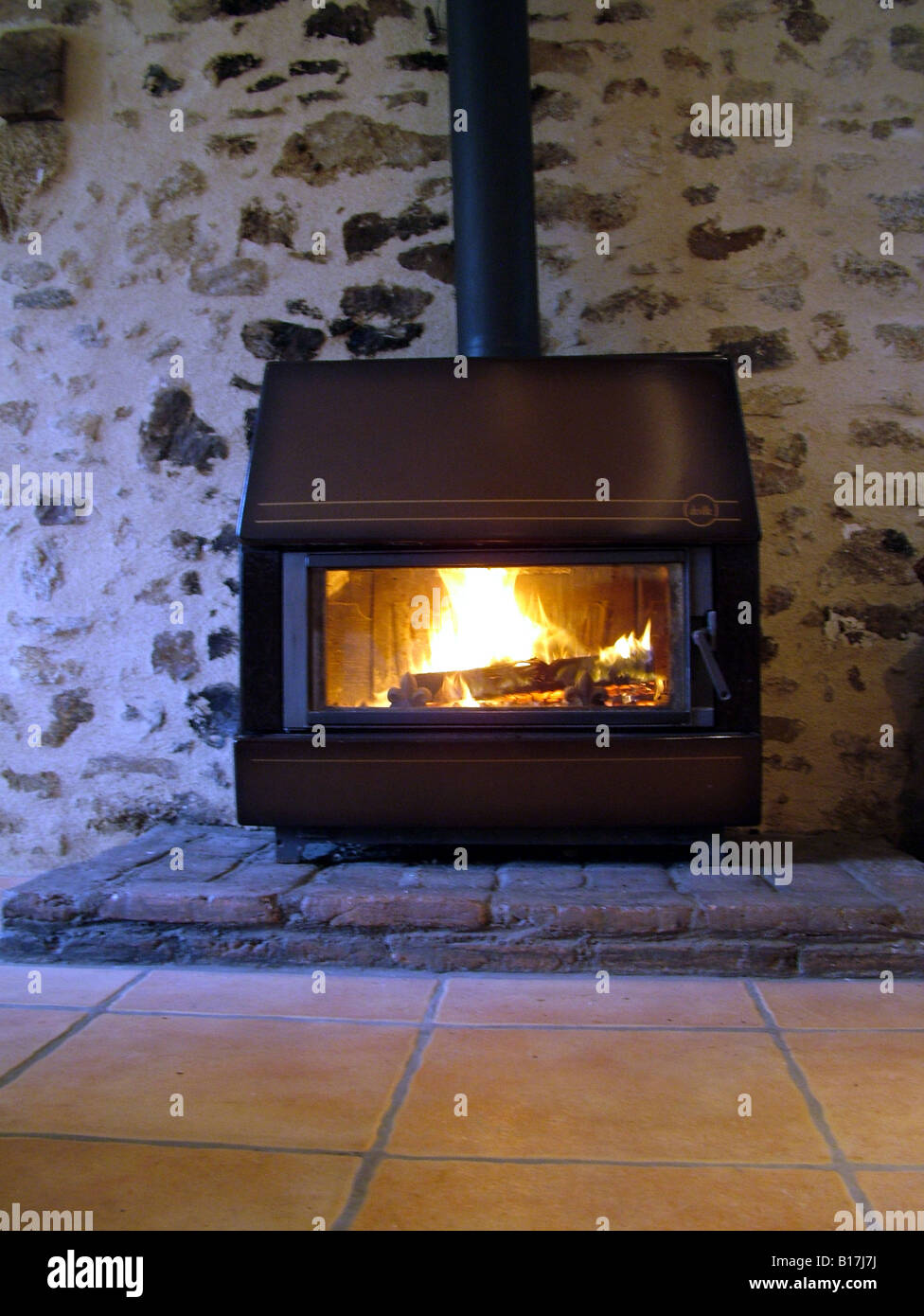 Log burner fire stove Stock Photo Alamy