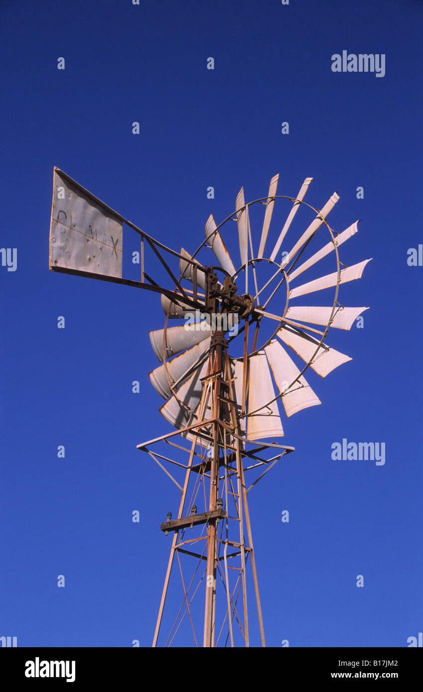 Windmill in abandoned mining town of Santa Laura , near Iquique , Chile Stock Photo