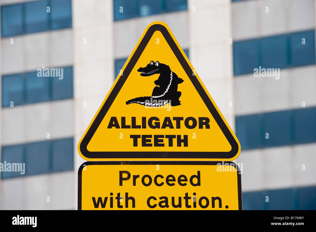 Alligator teeth warning road sign at an entrance to a city car park. London. UK Stock Photo Alamy