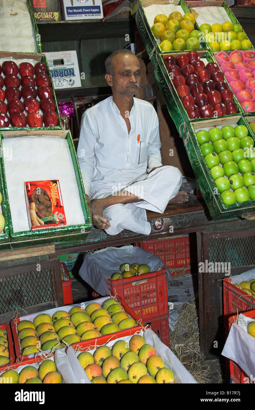 Market stall selling fresh fruit in Mumbai Bombay India with stall