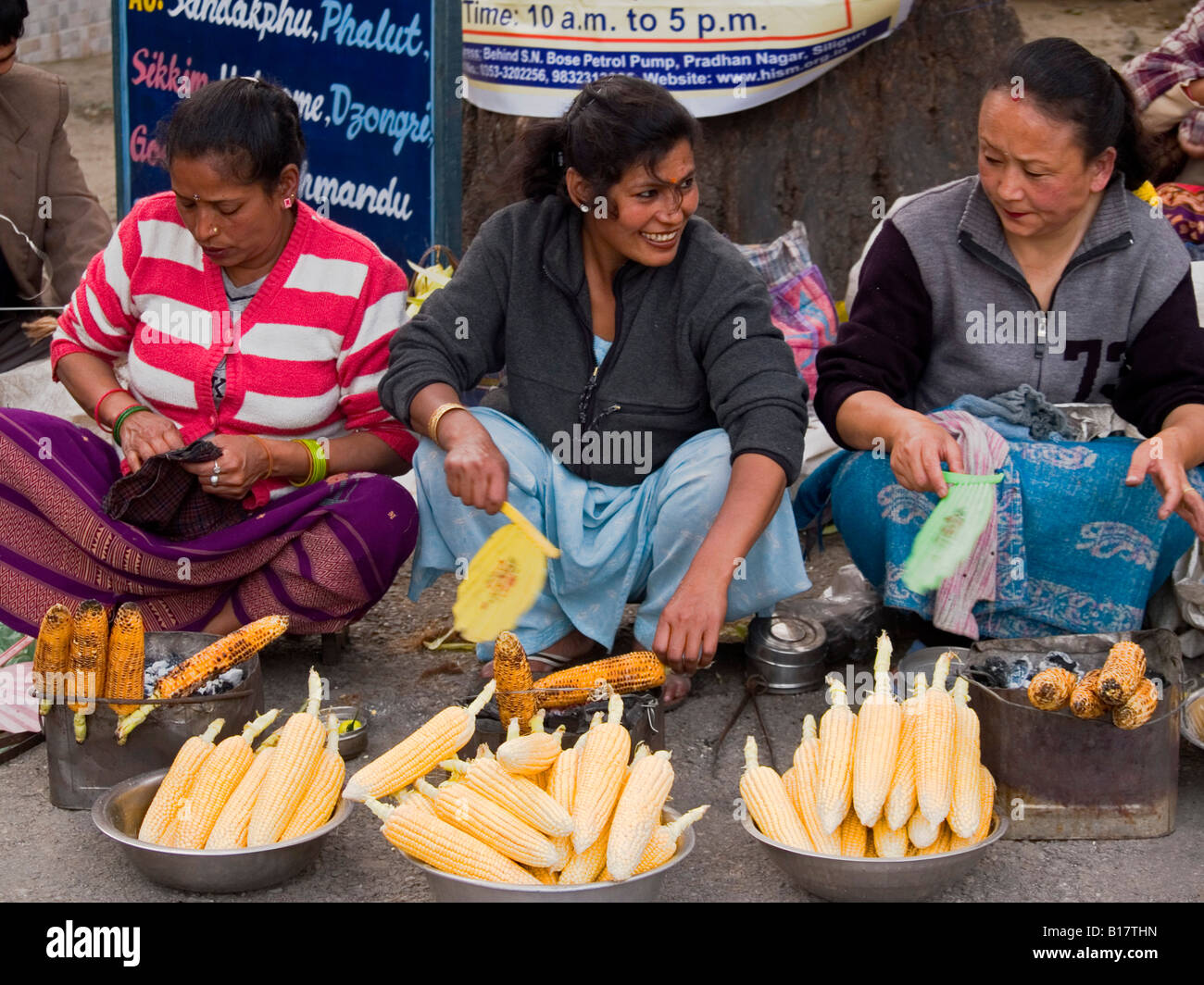 grilled corn for sale at the market in Darjeeling India Stock Photo