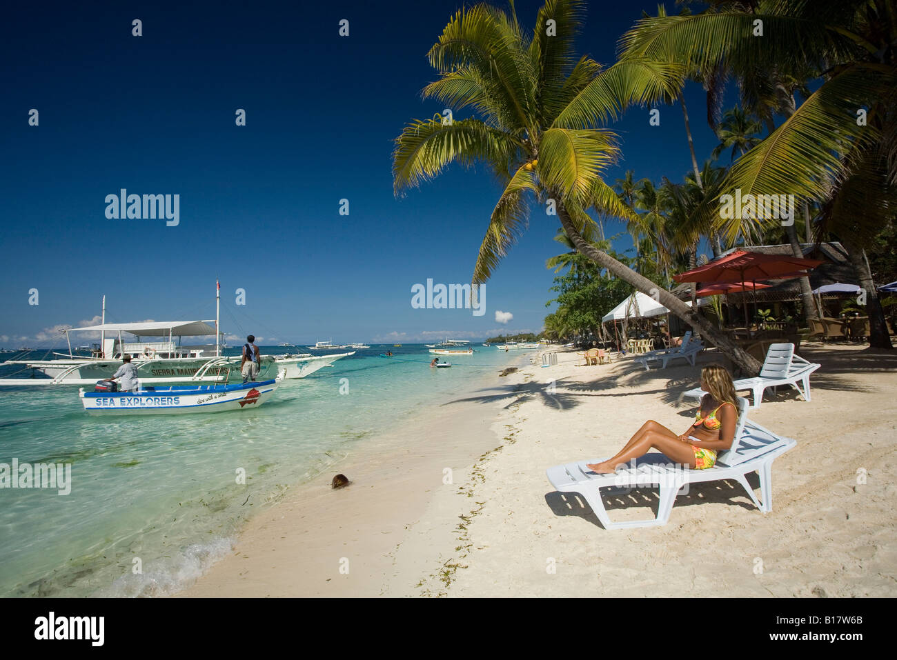 relaxing on the Alona Beach Panglao Island Bohol Philippines Stock
