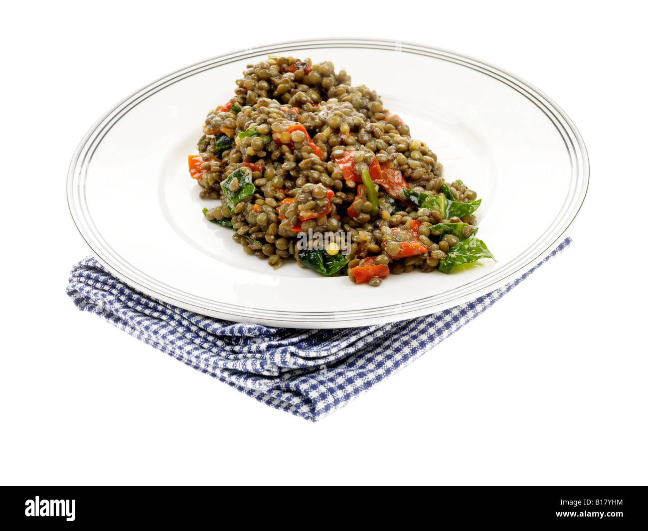 Green Lentil Red Pepper and Spinach Salad Stock Photo