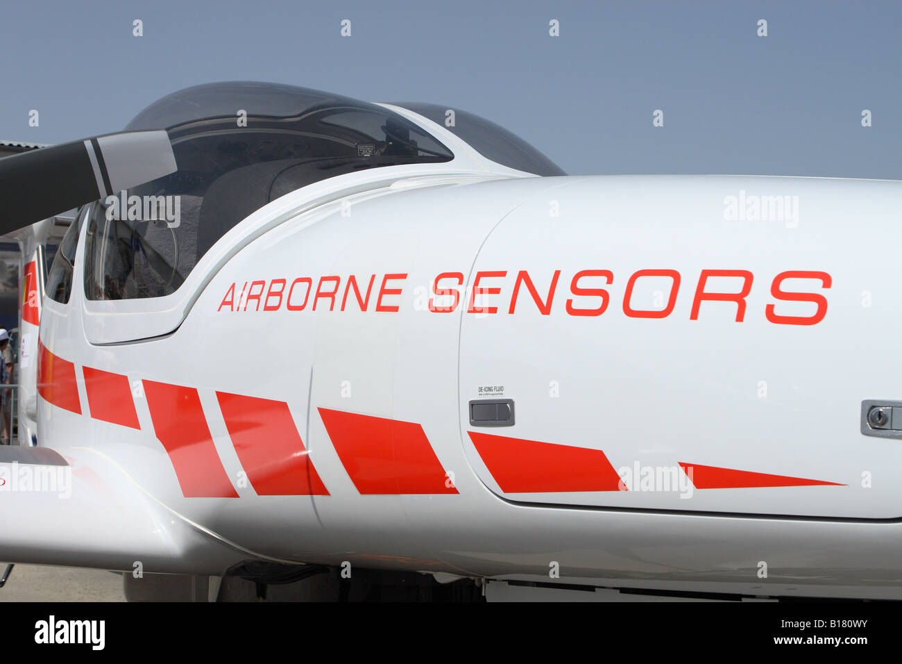 Research aircraft fitted with airborne sensors for aerial survey work Stock Photo