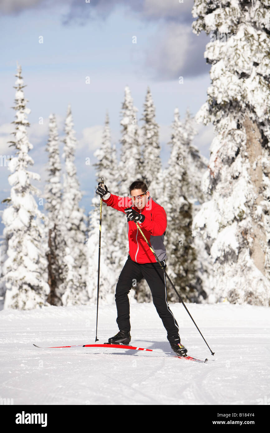 Man crosscountry skiing using skating technique, Silver Star Mountain