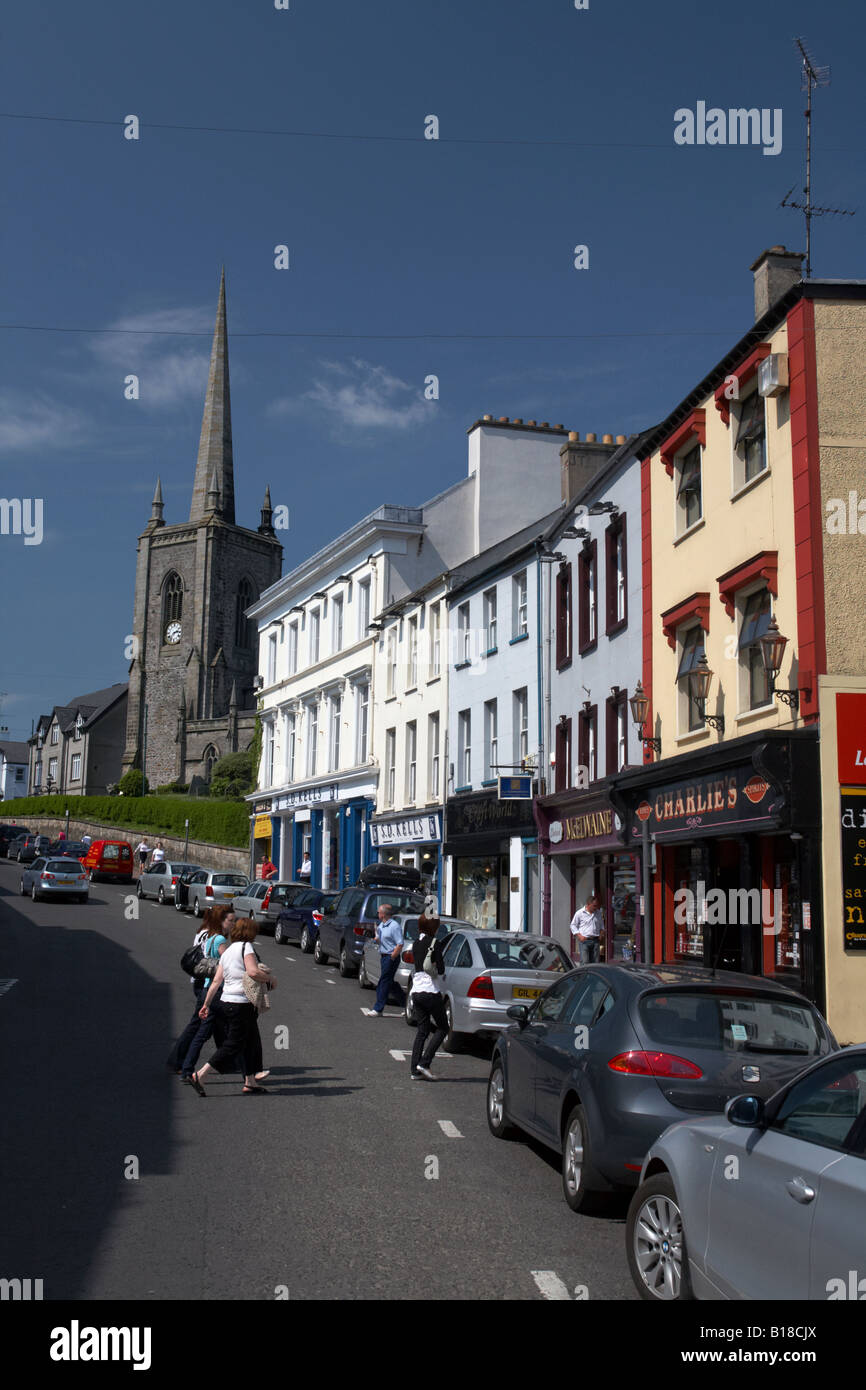 main church street of the county town of enniskillen looking towards St Macartins church of Ireland cathedral county fermanagh Stock Photo