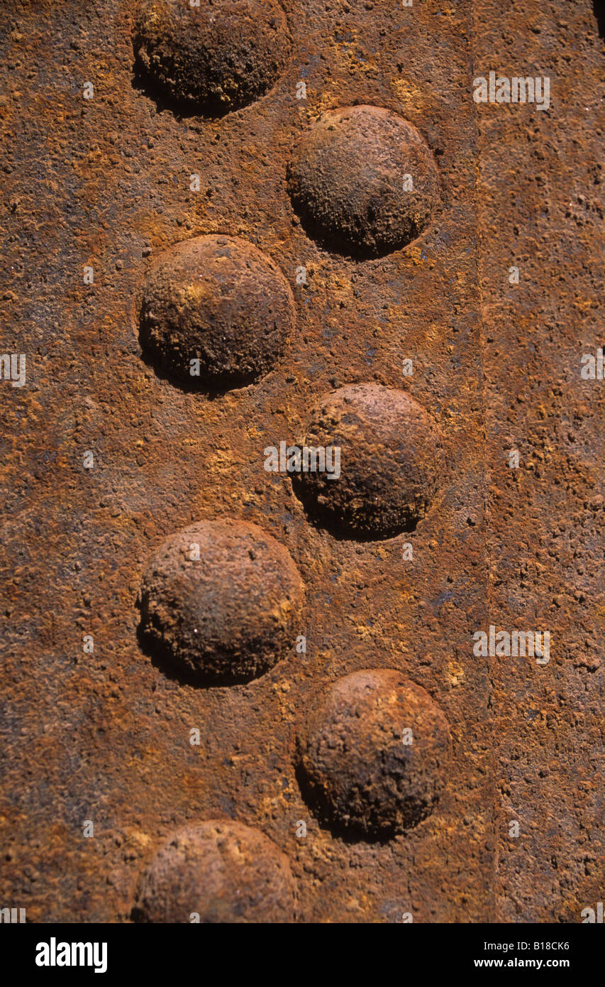 Rusting rivets on building in abandoned nitrate mining town of Santa ...