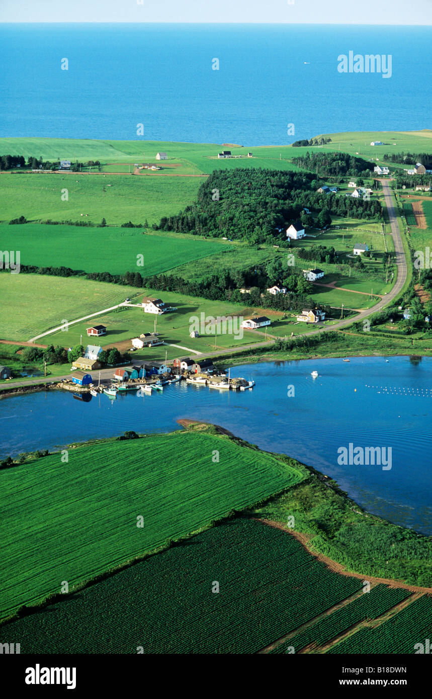 Aerial of fishing village French River, Prince Edward Island, Canada