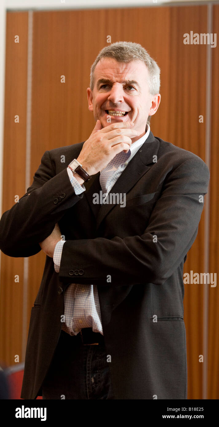 Michael O Leary CEO of airline Ryanair speaks at a press conference in London Stock Photo