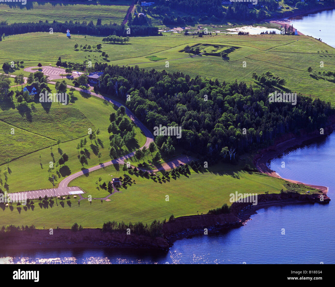 Aerial of Porte-La-Joye, Fort Amherst National Historic Site, Prince Edward Island, Canada Stock Photo