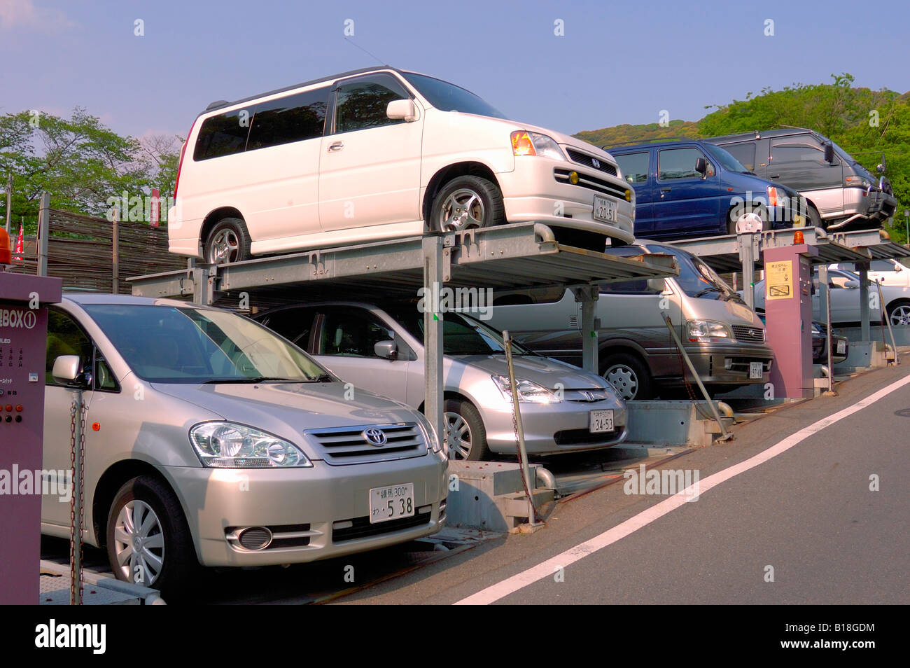 typical elevated car parking Kyoto Japan Stock Photo Alamy