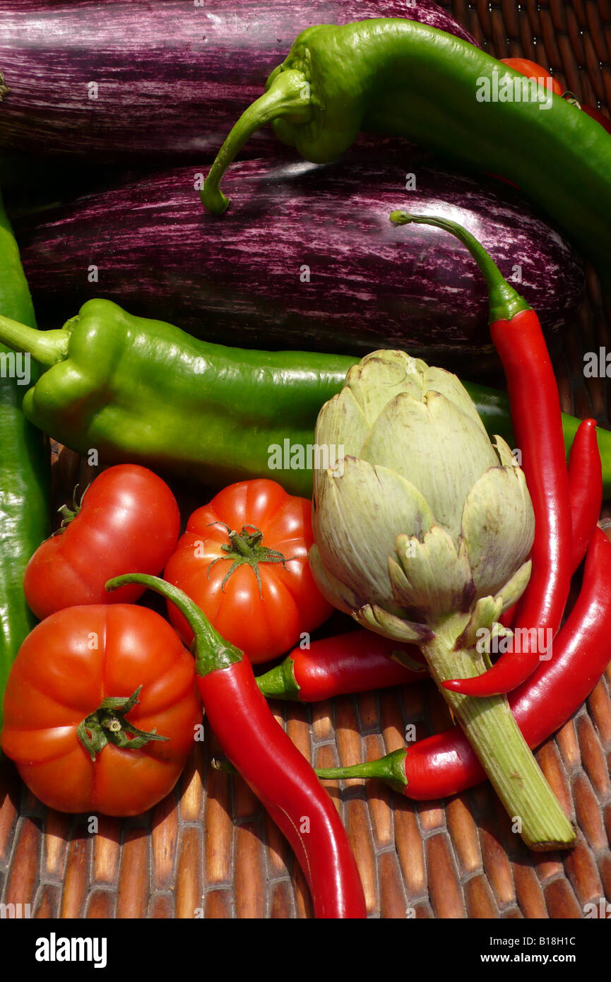colourful summer vegetables in a display Stock Photo