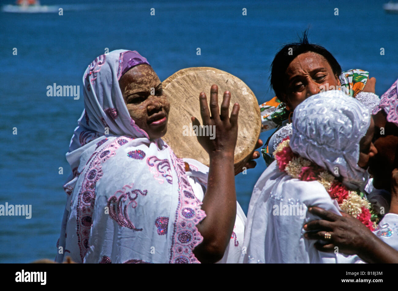Villagers on Mayotte island Indian Ocean celebrating their return from the Hajj Mecca Stock Photo