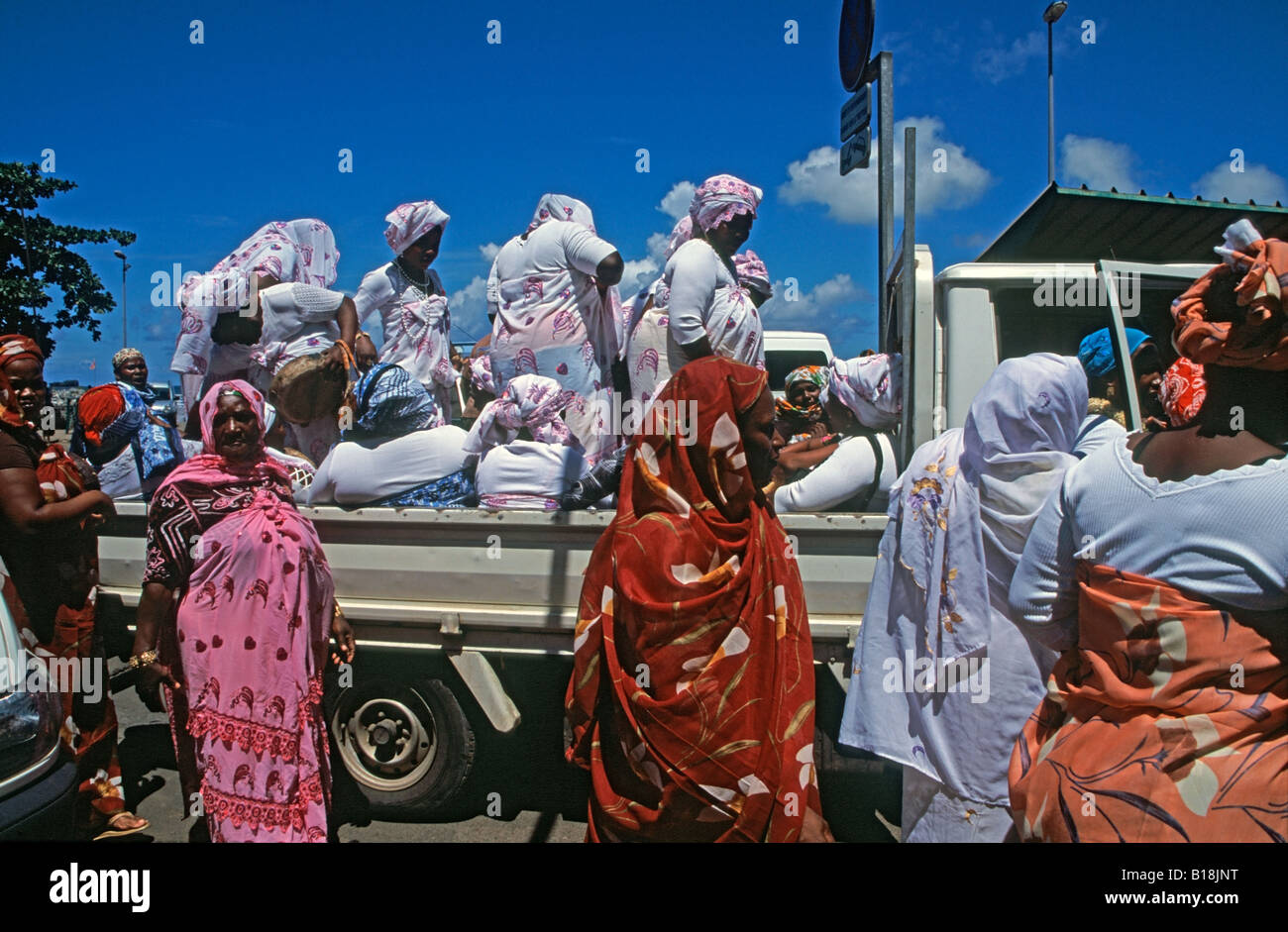 Villagers on Mayotte island Indian Ocean celebrating their return from the Hajj Mecca Stock Photo