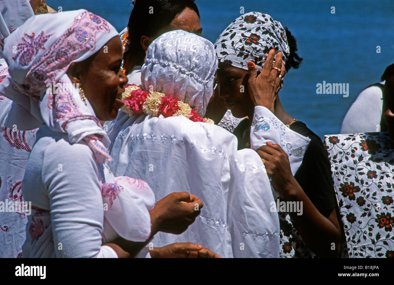 Villagers on Mayotte island Indian Ocean celebrating the return from the Hajj Mecca Stock Photo