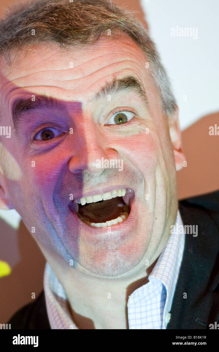 Michael O Leary CEO of airline Ryanair speaks at a press conference in London Stock Photo