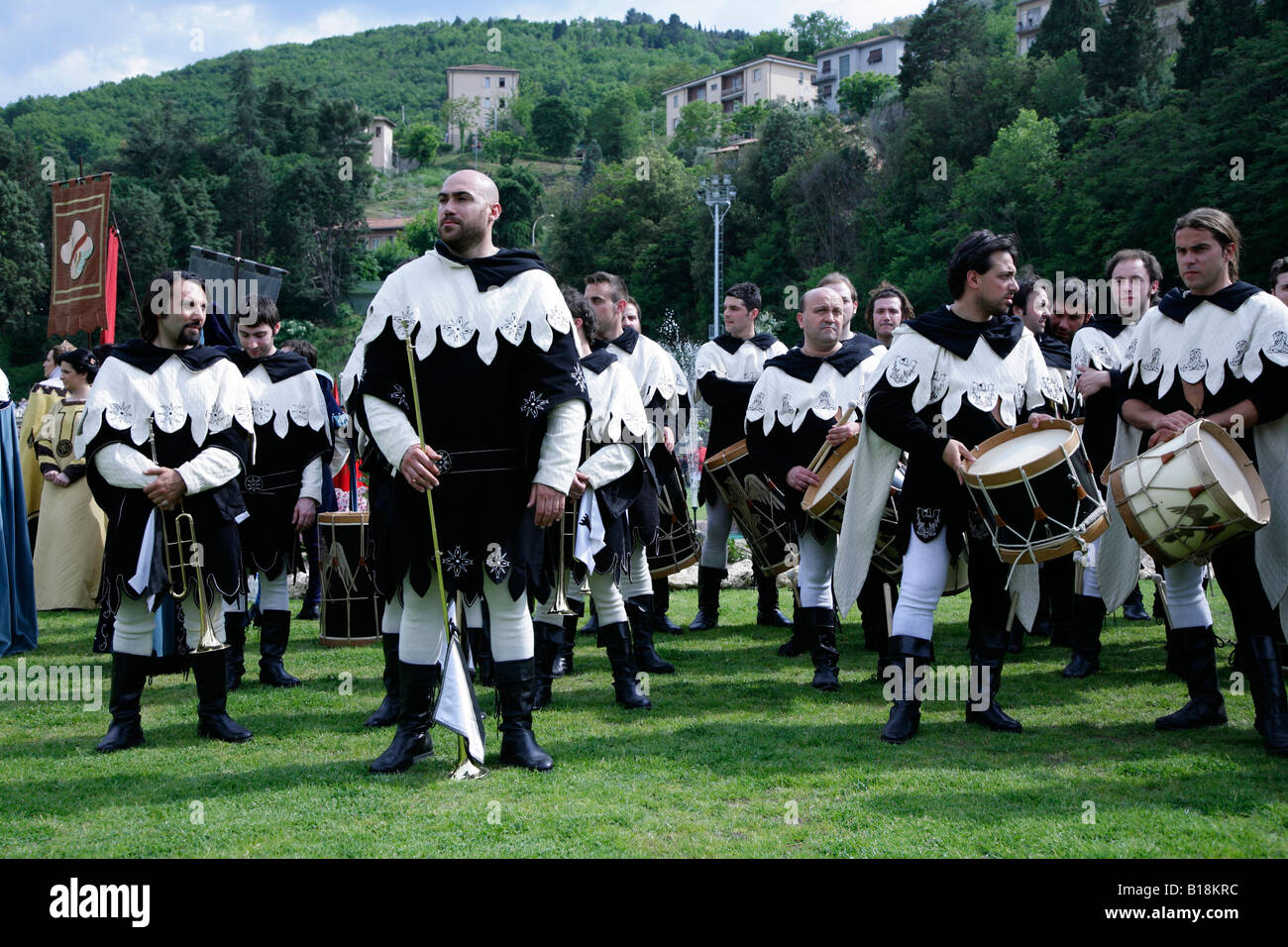 trumpeters and drummers on field at the annual Corsa all'Anello, Ring  jousting, at Narni in Umbria Stock Photo - Alamy