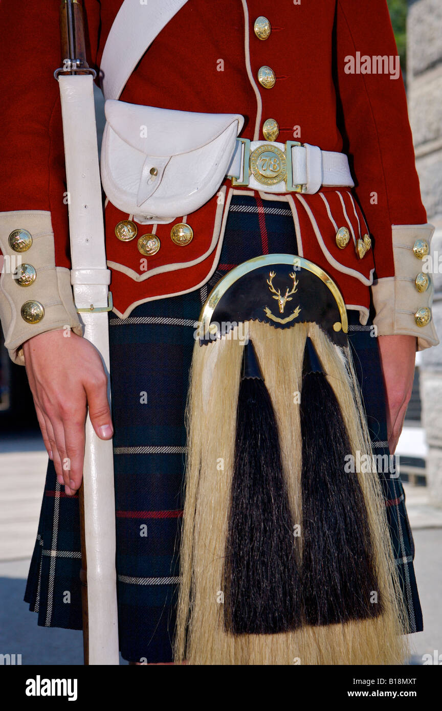 Details of the uniform and sporran of a sentry, a soldier stationed to guard the entrance of the Halifax Citadel, a National His Stock Photo