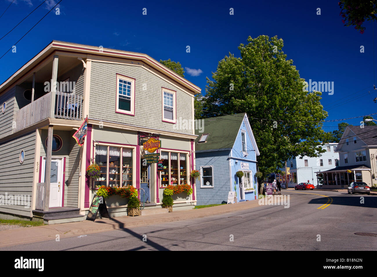Shops and street in the town of Mahone Bay Lighthouse Route, Highway 3, Nova Scotia, Canada