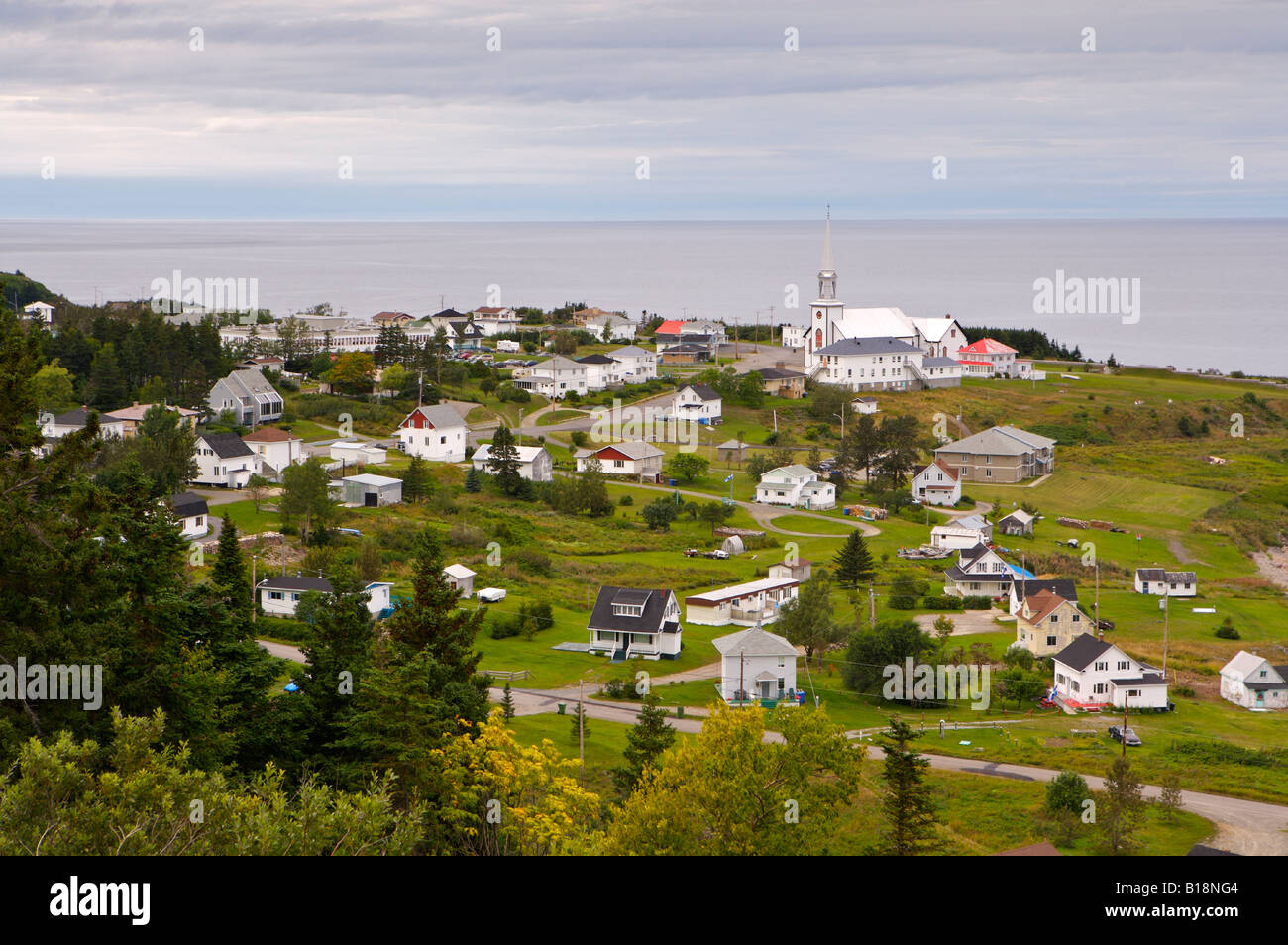 Village of Saint-Maurice-de-I'Echouerie, Land's End, Gaspesie, Gaspesie Peninsula, Highway 132, Gulf of St Lawrence, Quebec, Can Stock Photo