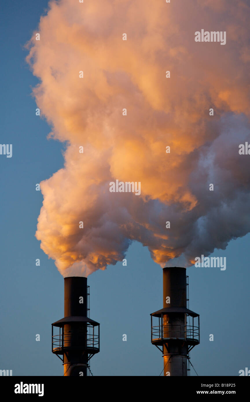 Industrial Pollution in the city of Sault Ste Marie, between Lake Superior and Lake Huron, Great Lakes, Ontario, Canada. Stock Photo
