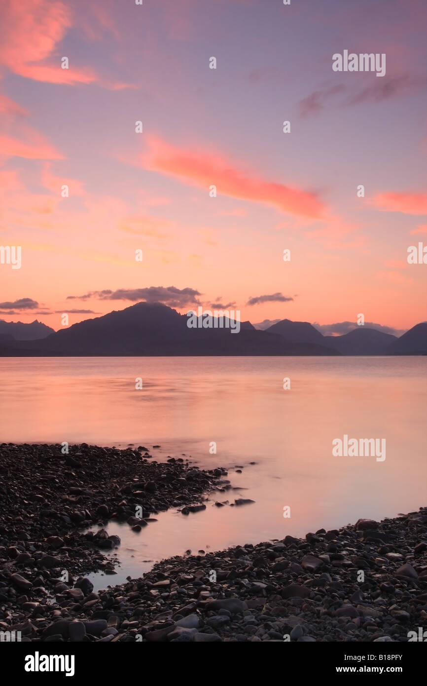 The Cuillin Mountains at Sunset From Ob Gauscavaig Bay Isle of Skye Scotland Stock Photo