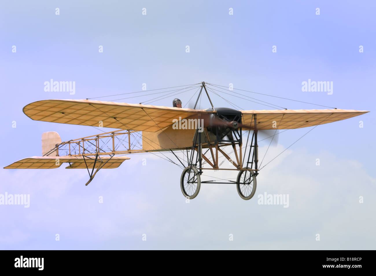 A 1909 Bleriot XI in flight. Stock Photo