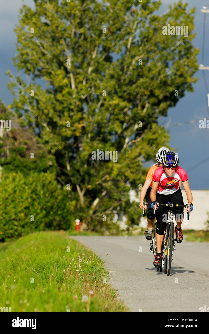 Road cycling at Finn Slough. Richmond, British Columbia, Canada Stock Photo