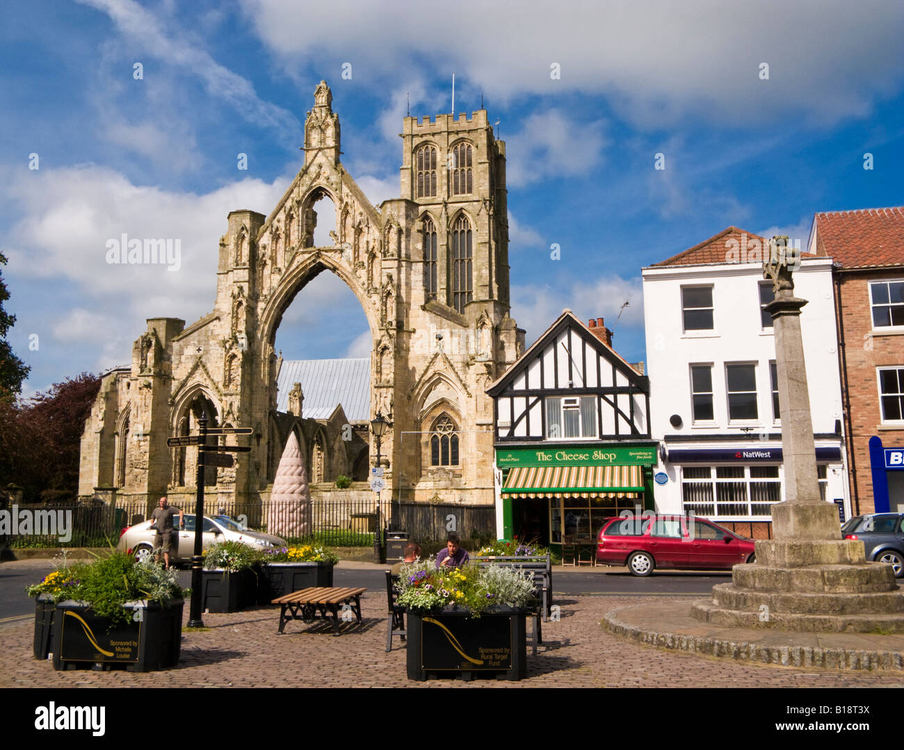 Ruins of Howden Minster from the Market Place in Howden, East Yorkshire, UK Stock Photo