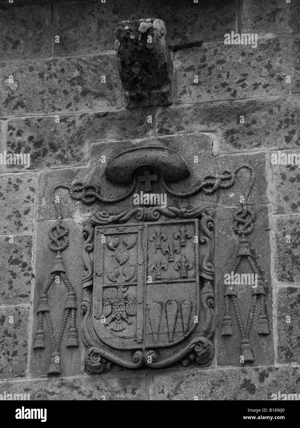 Coat of arms of Salamanca archbishop in Monastery of Campanar, Bejar, Salamanca Stock Photo