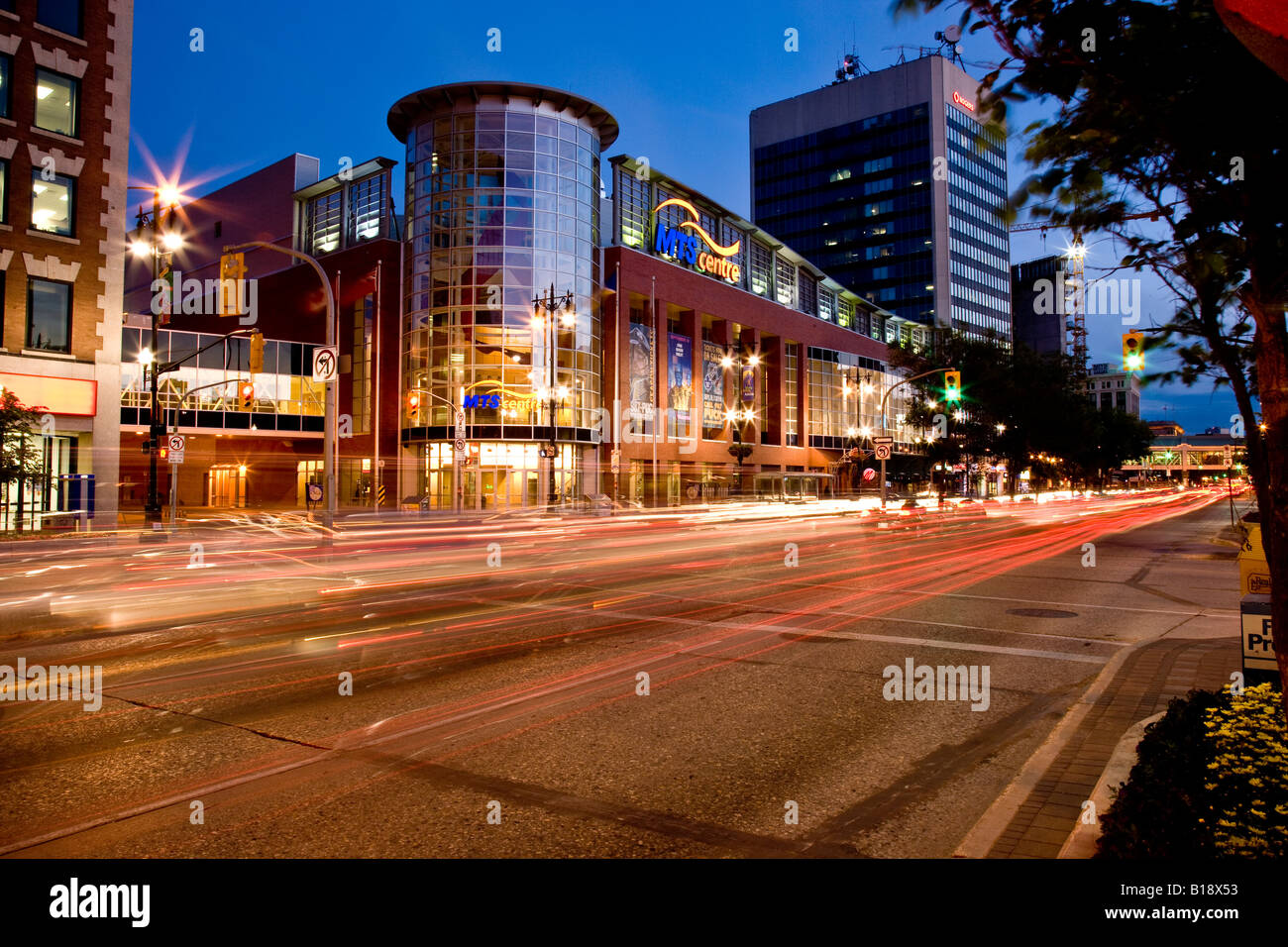 MTS Centre on Portage Avenue (home of the Manitoba Moose hockey team), Winnipeg, Manitoba, Canada. Stock Photo