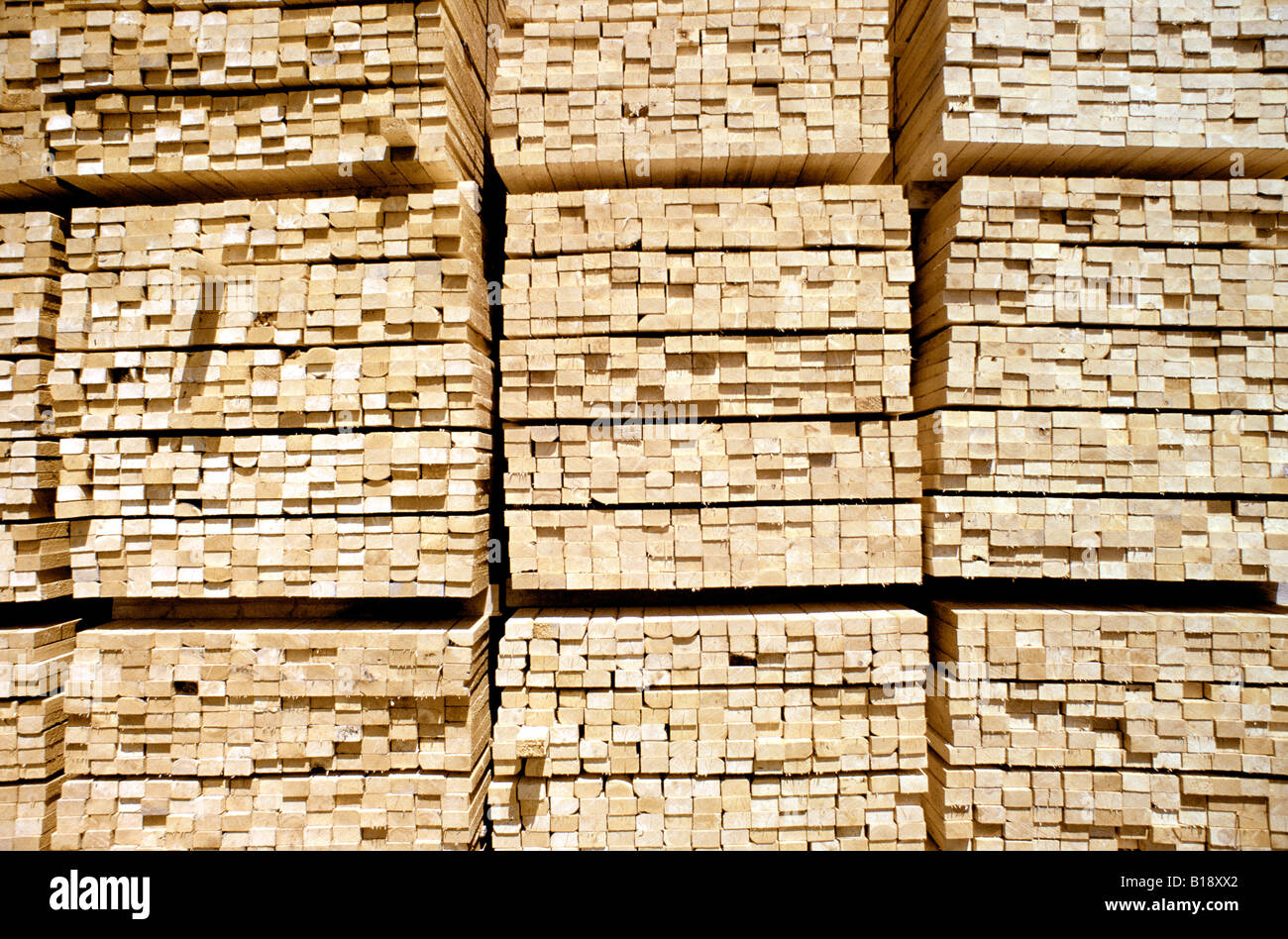 cut lumber building supplies stacked, Rawdon. Quebec, Canada Stock