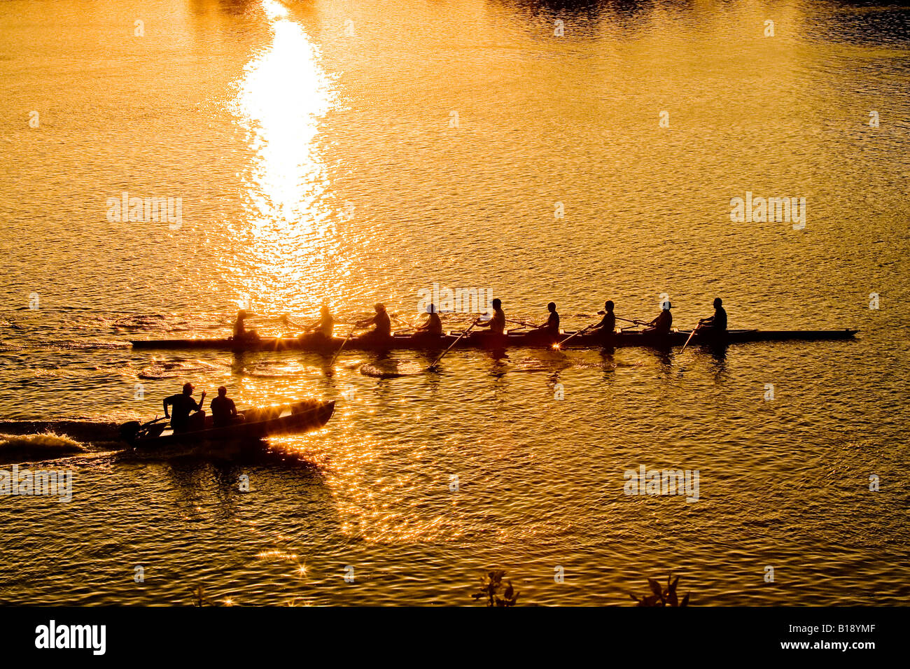 Rowing crew trains at Royal Canadian Henley Regatta Course on Twelve Rowing crew trains at Royal Canadian Henley Regatta Course on Twelve